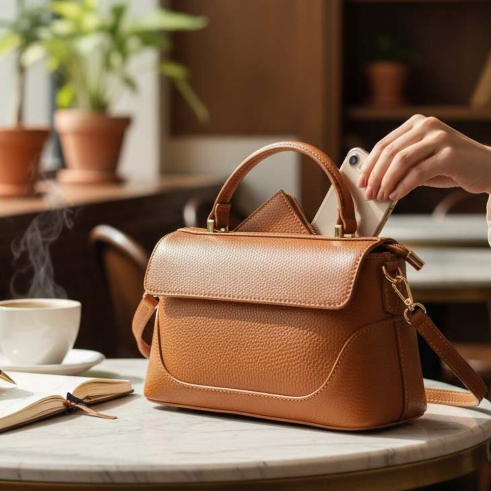 Aby Brown Italian Leather Handbag – Elegant Top Handle & Shoulder Bag for Women
